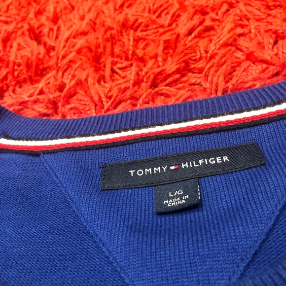 Rare ❗️Blue Knitted Tommy Hilfiger Crewneck Sweater with Red H - Picture 4 of 7